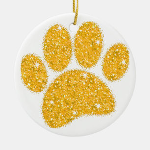 Gold Glitter Dog Pawprint Ceramic Tree Decoration