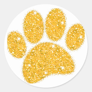 Gold Glitter Dog Pawprint Classic Round Sticker