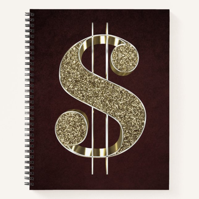 Gold Glitter Dollar Sign Notebook (Front)