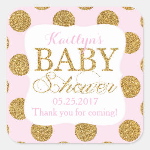 Gold Glitter Dots Pink Baby Shower Label