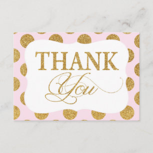 Gold Glitter Dots Pink Modern Thank You Card