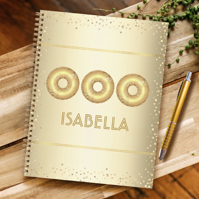 Gold glitter doughnuts bold modern girly fun name notebook (Creator Uploaded)