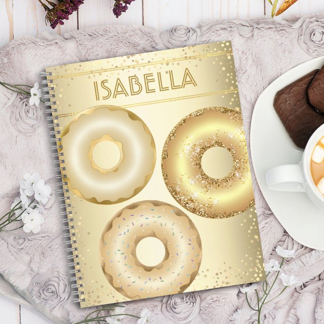 Gold glitter doughnuts name modern glam girly notebook (Creator Uploaded)