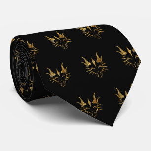 Gold Glitter Dragon with eyebrows lowered Neck Tie