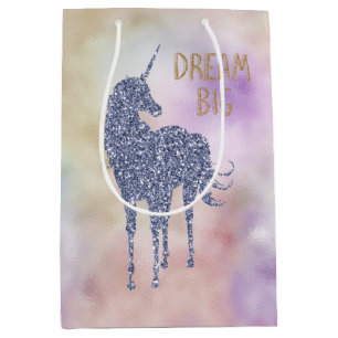 Gold Glitter Dream Big Unicorn Medium Gift Bag