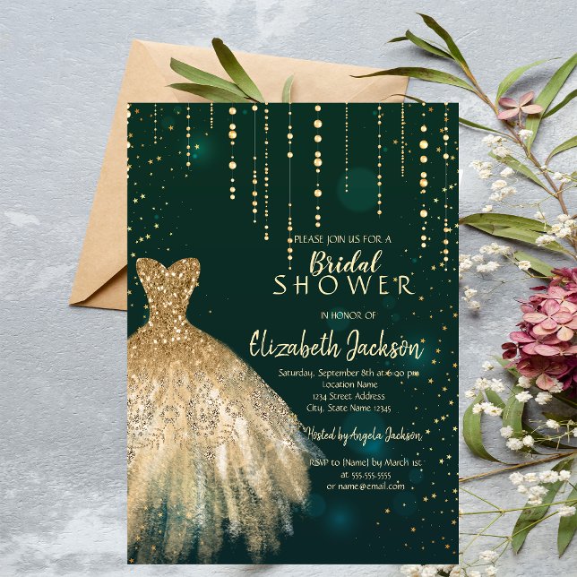 Gold Glitter Dress,Confetti Green Bridal Shower Invitation (Creator Uploaded)