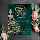 Gold Glitter Dress,Diamonds Green Sweet 16 Invitation<br><div class="desc">Gold glitter tiara,  dress,  and diamonds  Sweet 16 birthday party invitation.</div>