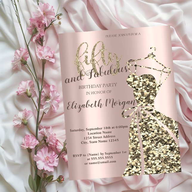Gold Glitter Dress, Rose Gold 50th Birthday Party  Invitation (Creator Uploaded)