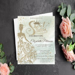 Gold Glitter Dress,Tiara,Watercolor Green Sweet 16 Invitation<br><div class="desc">Gold glitter tiara,  dress and diamonds  Sweet 16 birthday party invitation.</div>