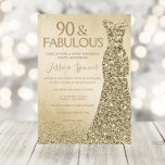 Gold Glitter Dress Womans 90th Birthday Party Invitation<br><div class="desc">Gold Glitter Dress Womans 90th Birthday Party Invitation
Variations to the invitation and matching items in our store</div>
