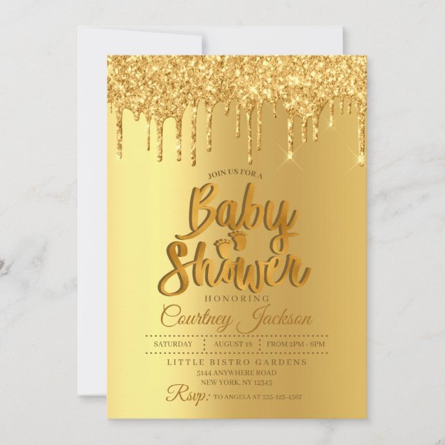 Gold Glitter Drip Baby Shower Invitation (Front)