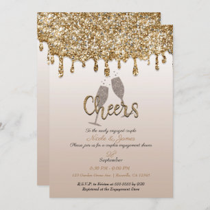 Gold Glitter Drip Glam Bubbly Engagement Shower Invitation