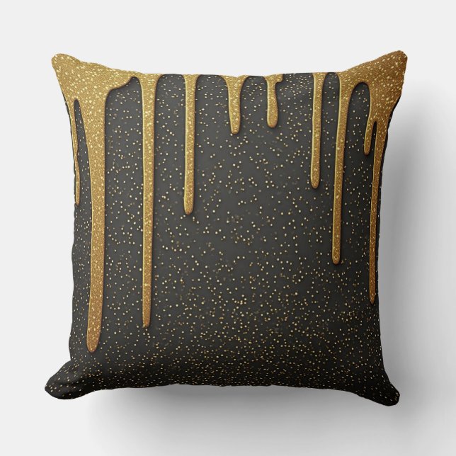 Gold Glitter Drip Luxury Sparkling Particles Cushion (Front)