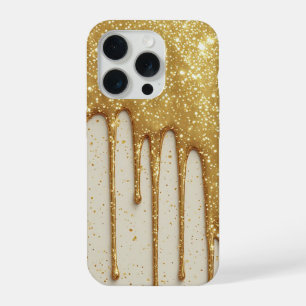 Gold Glitter Drip Luxury Sparkling Particles iPhone 15 Pro Case