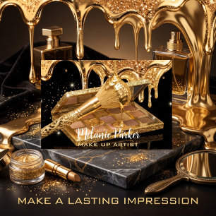 Gold Glitter Drip Makeup Brush & Eyeshadow Business Card