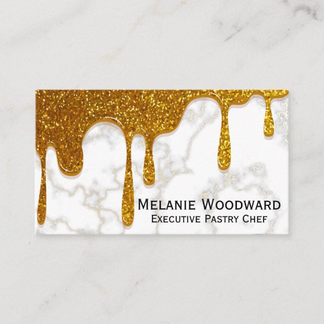 Gold Glitter Drip | Marble and Whisk Business Card (Front)