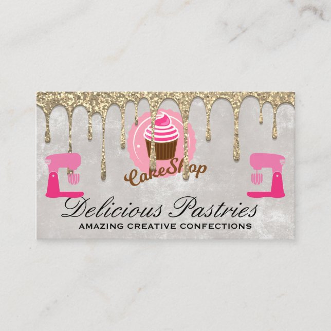 Gold Glitter Drip | Pastry Cupcake Business Card (Front)