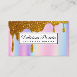 Gold Glitter Drip Rainbow Blend Background Business Card