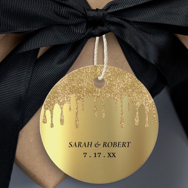 Gold Glitter Drip Wedding Favour Tags (Gold Glitter Drip Wedding Favor Tags
)