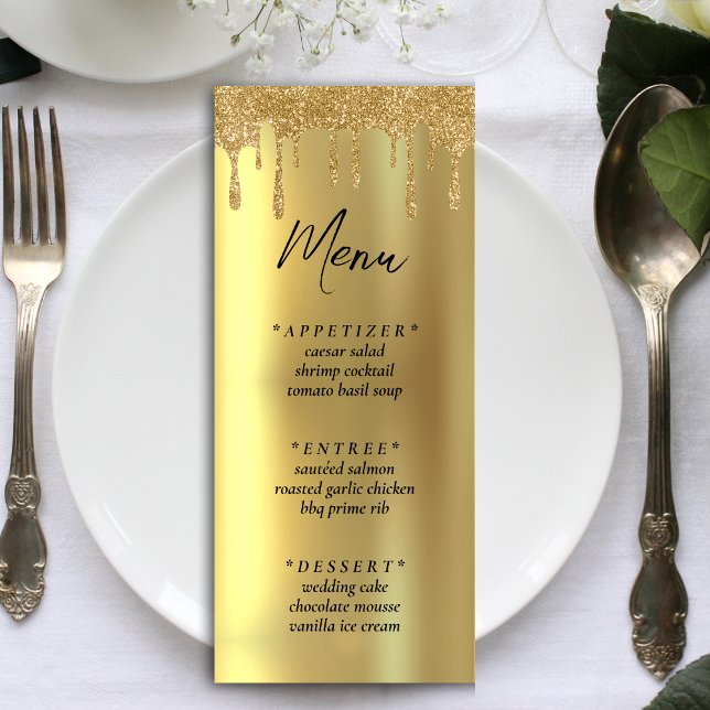 Gold Glitter Drip Wedding Reception Menu (Gold Glitter Drip Wedding Reception Menu)