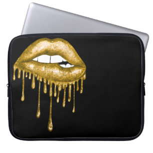 GOLD GLITTER DRIPPING LIPS LAPTOP SLEEVE