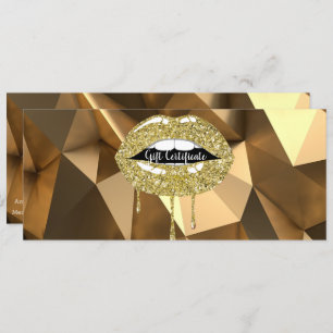 Gold Glitter Dripping Lips Makeup Gift Certificate Invitation