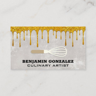 Gold Glitter Dripping Whisk Business Card