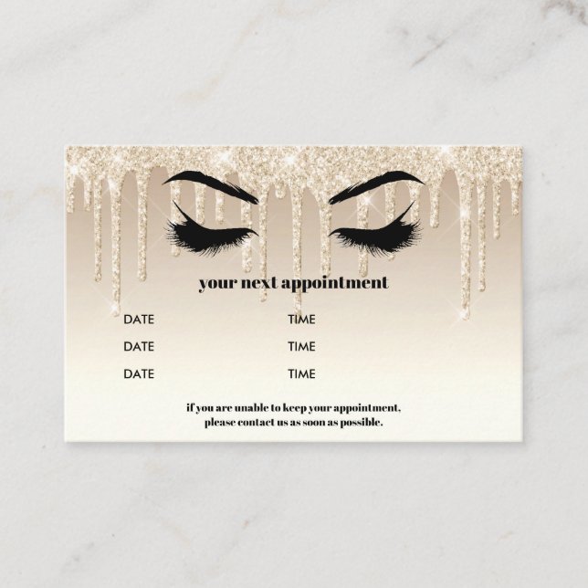 Gold Glitter Drippings Browbar Eyelash Luxury  Business Card (Front)