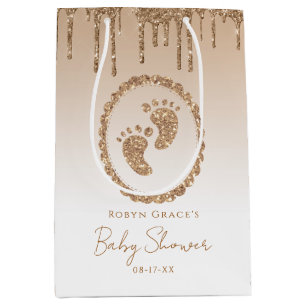 Gold Glitter Drips Baby Shower Feet  Medium Gift Bag