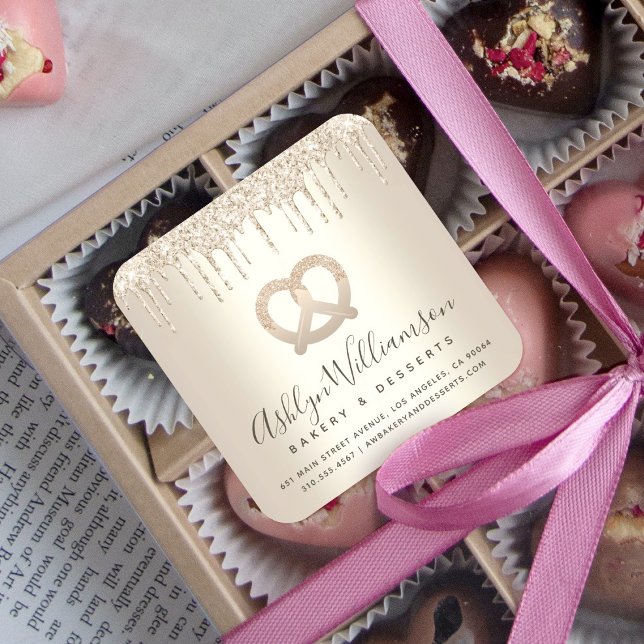 Gold Glitter Drips Bakery Catering Pastry Chef Square Sticker (Creator Uploaded)