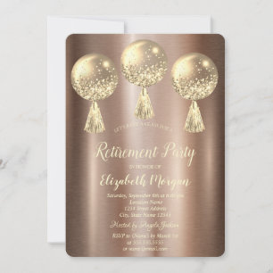 Gold Glitter Drips Balloons Brown Retirement  Invitation