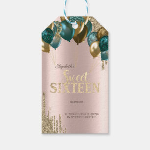Gold Glitter Drips Balloons Rose Gold Sweet 16 Gift Tags