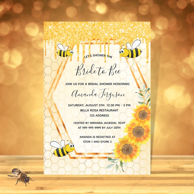 Gold glitter drips bride to bee bridal shower invitation (Creator Uploaded)