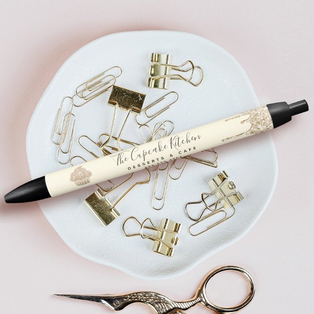 Gold Glitter Drips Cupcake Bakery Pastry Chef Cafe Black Ink Pen (Creator Uploaded)