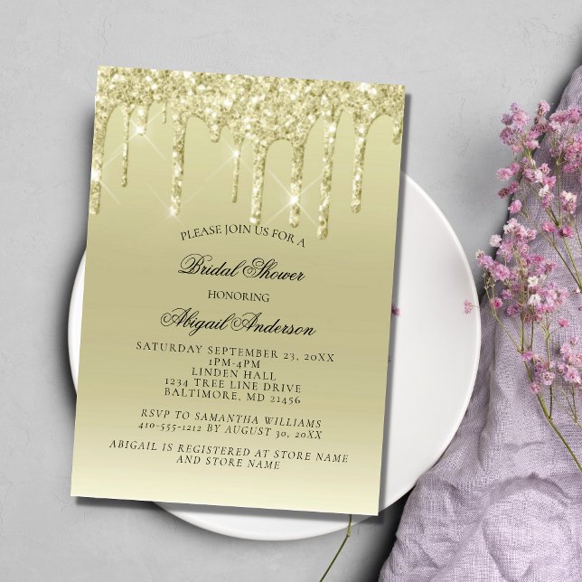 Gold Glitter Drips Glam Bridal Shower Invitation (Creator Uploaded)