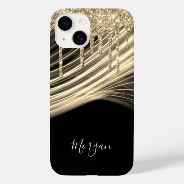 Gold Glitter Drips, Gold Light Rays, Gold Name Case-Mate iPhone Case (Back)