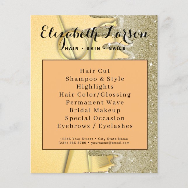 Gold Glitter Drips Hair Stylist Salon Hair Salon Flyer (Front)