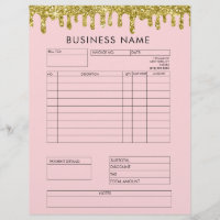 Gold Glitter Drips Invoice Small Business Letterhe