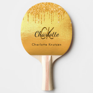 Gold glitter drips monogram name elegant  ping pong paddle