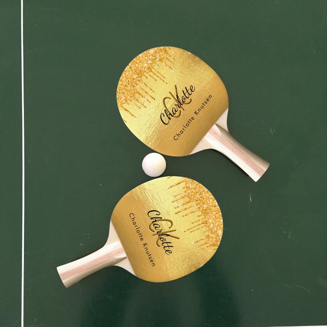 Gold glitter drips monogram name elegant  ping pong paddle (Creator Uploaded)