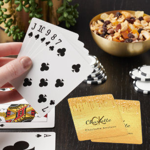 Gold glitter drips monogram sparkle elegant playing cards