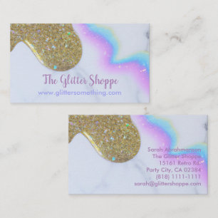 Gold Glitter Drips Rainbow Colours Business Card
