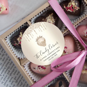 Gold Glitter Drips Strawberry Confection Sweets Classic Round Sticker