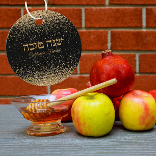 Gold Glitter Drops Jewish Shana Tova Favour Tags