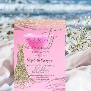 Gold Glitter Dust Dress Cocktail 60th Birthday Invitation