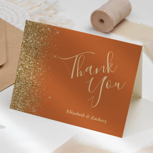 Gold Glitter Edge Black Wedding Thank You Card