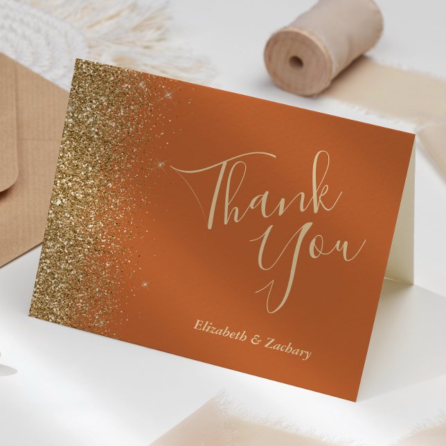 Gold Glitter Edge Black Wedding Thank You Card (Creator Uploaded)