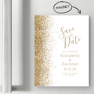Gold Glitter Edge White Magnetic Save the Date