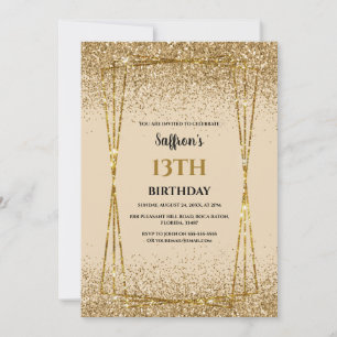 Gold Glitter Effect Birthday Party Invitation