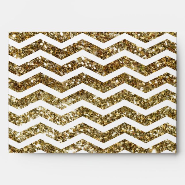 Gold Glitter Effect Elegant Chevron Zig-Zag Envelopes (Front)